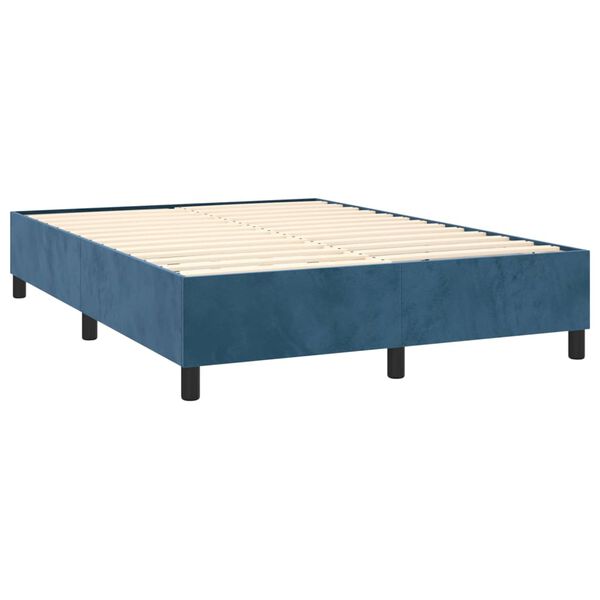 vidaXL Pat box spring cu saltea, albastru &icirc;nchis, 140x190 cm, catifea