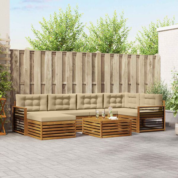 vidaXL Set de canapele de exterior cu pernă 7 pcs Natural și Bej