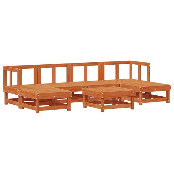 vidaXL Set de lounge pentru grădină 7 pcs Maro Ceară Lemn masiv de pin
