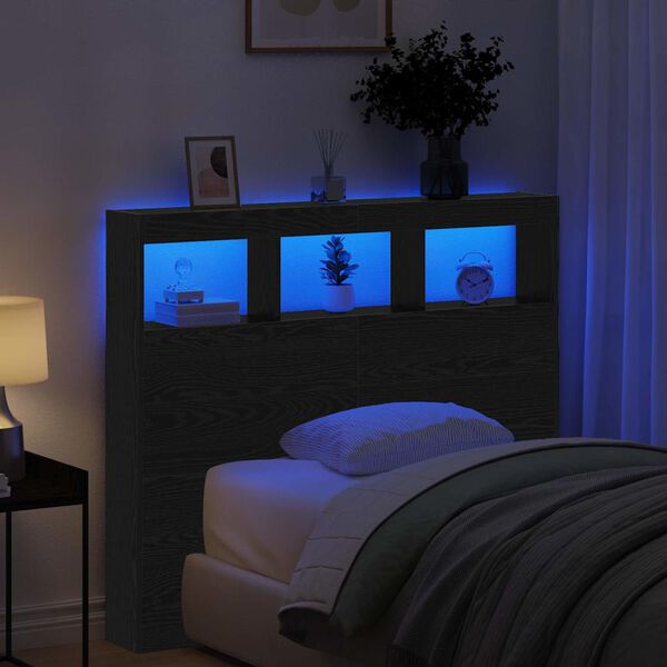 vidaXL Tăblie cap cu raft Stejar Negru 120 x 17 x 102 cm Lemn compozit