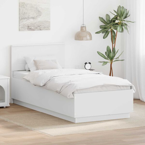vidaXL Cadru de pat cu headboard Alb 100 x 200 cm Lemn compozit