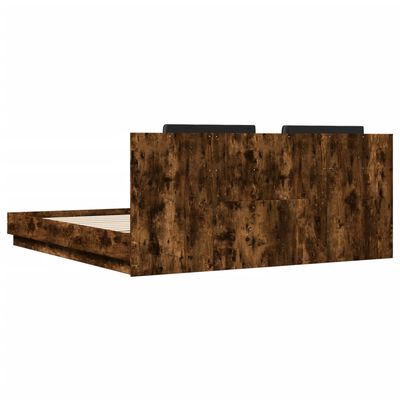 vidaXL Cadru de pat cu tăblie stejar fumuriu 200x200 cm lemn prelucrat