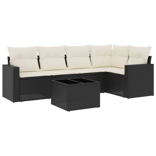 vidaXL Set mobilier de grădină cu perne, 6 piese, negru, poliratan