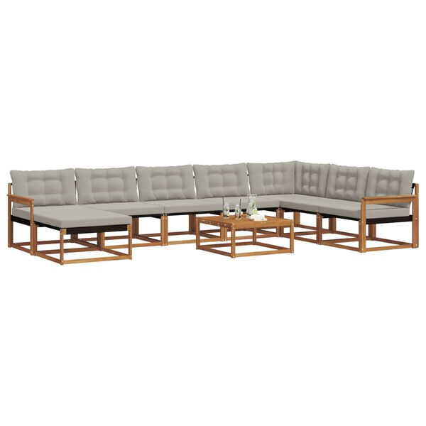 vidaXL Set de canapele de exterior 9 pcs Gri natural și deschis