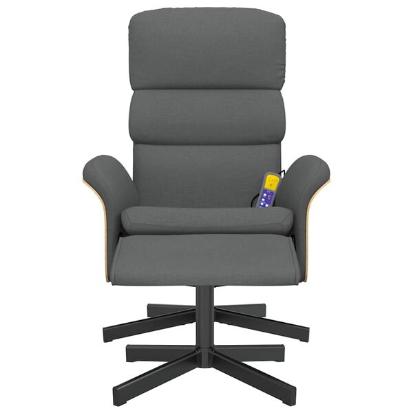 vidaXL Fotoliu de masaj rabatabil cu taburet, gri &icirc;nchis, textil