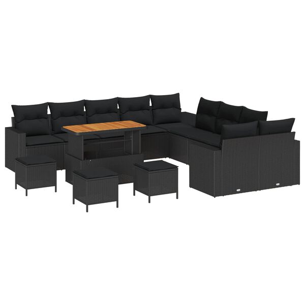 vidaXL Set de canapele pentru grădină 14 pcs Negru poliratan