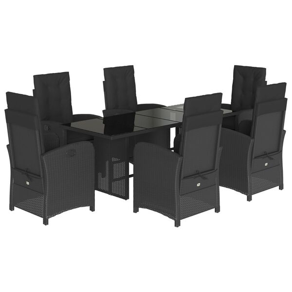 vidaXL Set mobilier de grădină cu perne, 7 piese, negru, poliratan