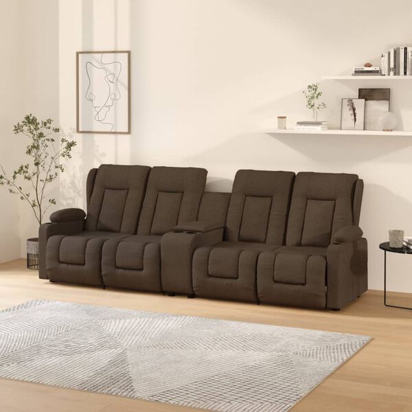 vidaXL Fotoliu masaj rabatabil cu 4 locuri/suport pahar, maro, textil