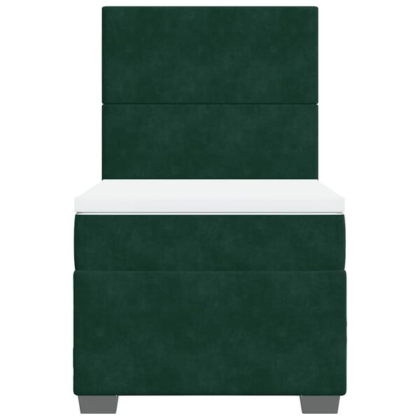 vidaXL Pat box spring cu saltea, verde &icirc;nchis, 90x190 cm, catifea
