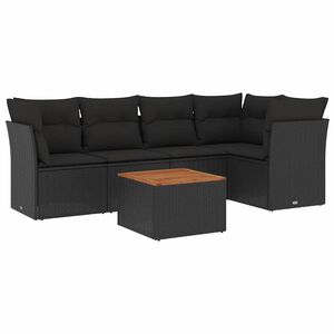 vidaXL Set mobilier de grădină cu perne, 6 piese, negru, poliratan