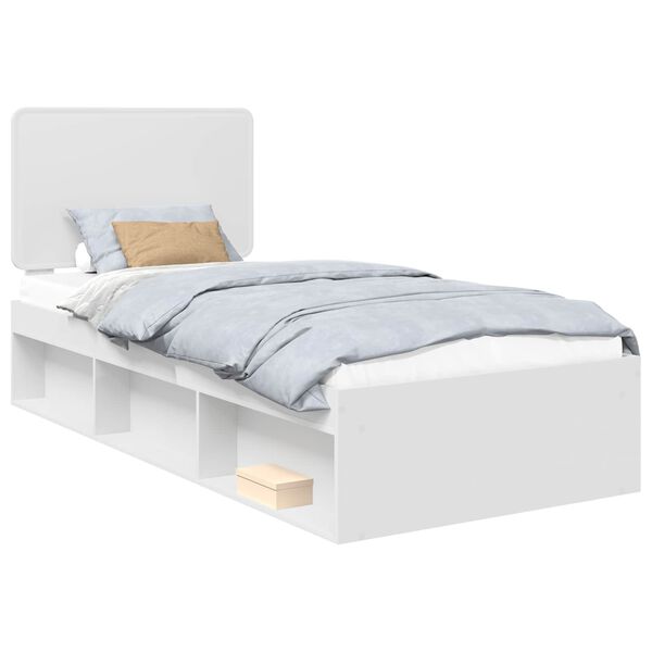 vidaXL Cadru de pat cu headboard Alb 90 x 200 cm Lemn de pin masiv
