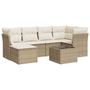vidaXL Set canapele de grădină, 7 piese, cu perne, bej, poliratan