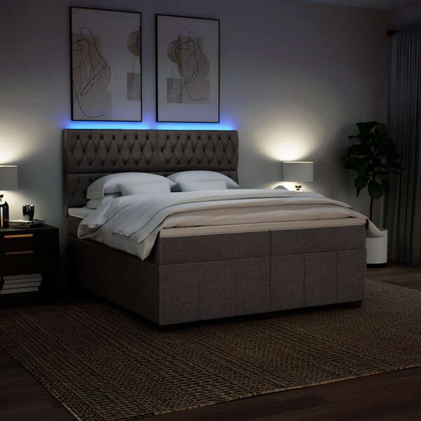 vidaXL Pat box spring cu saltea, gri taupe, 200x200 cm, textil