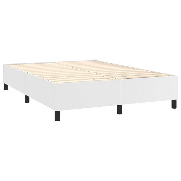 vidaXL Pat box spring cu saltea, alb, 140x190 cm, piele ecologică