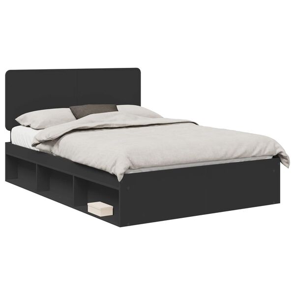 vidaXL Cadru de pat cu headboard Negru 150 x 200 cm Lemn de pin masiv