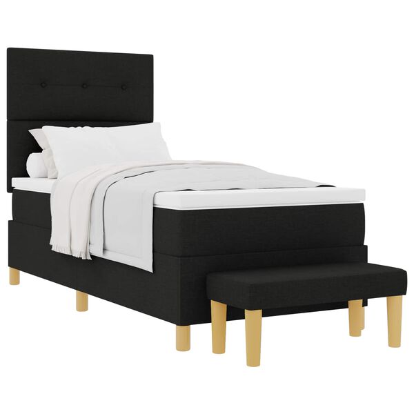 vidaXL Pat cu arcuri cu saltea cu headboard Negru 90 x 200 cm țesătură