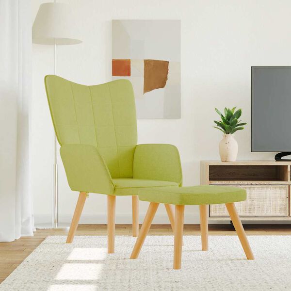 vidaXL Scaun de relaxare cu taburet, verde, textil