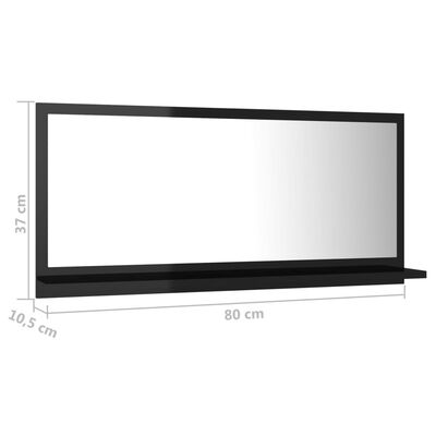 vidaXL Oglindă de baie, negru extralucios, 80 x 10,5 x 37 cm PAL