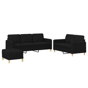 vidaXL Set de canapele cu perne, 3 piese, negru, textil