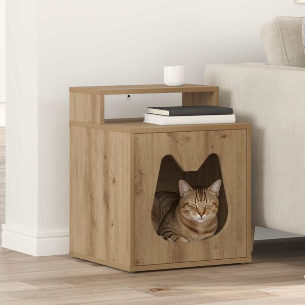 vidaXL Casa pentru pisici Stejar artizanal 42,5 x 40 x 53,5 cm