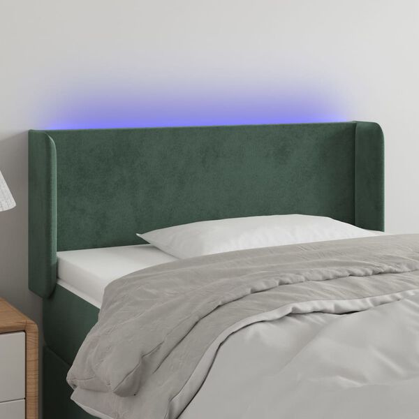 vidaXL Tăblie de pat cu LED, verde &icirc;nchis, 103x16x78/88 cm, catifea