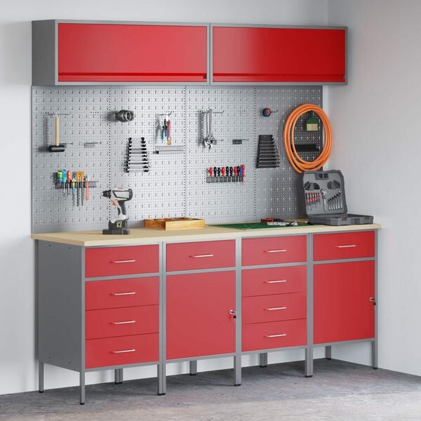 vidaXL Set de dulapuri de lucru cu sertar cu depozitare 10 pcs Roșu