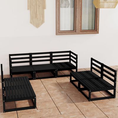 vidaXL Set mobilier de grădină, 7 piese, negru lemn masiv pin