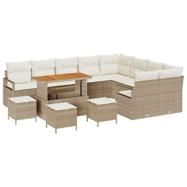 vidaXL Set de canapele pentru grădină cu pernă 13 pcs Bej Rattan poli