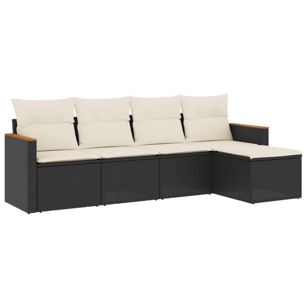 vidaXL Set mobilier de grădină cu perne, 5 piese, negru, poliratan