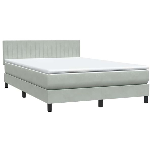 vidaXL Pat box spring cu saltea, gri deschis, 160x210 cm, catifea