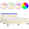 vidaXL Pat cu arcuri, saltea și LED, crem, 160x200 cm, piele ecologică