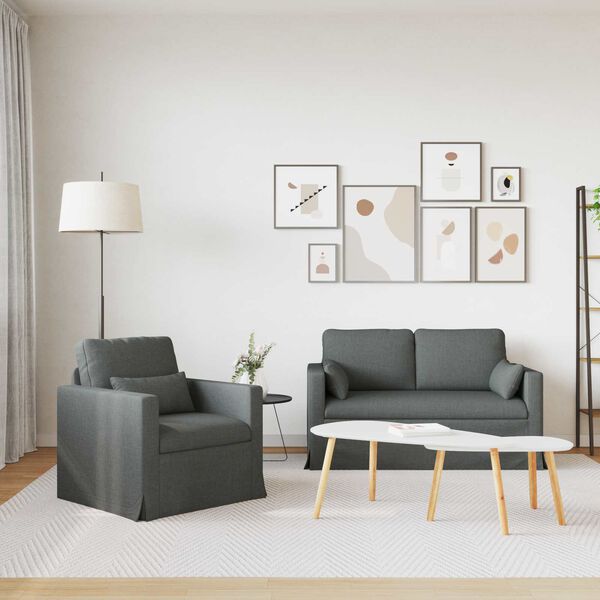 vidaXL Set de canapea 2 pcs Gri &icirc;nchis 139 x 78 x 80 cm țesătură