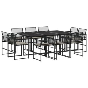 vidaXL Set mobilier de exterior cu perne, 11 piese, negru, poliratan