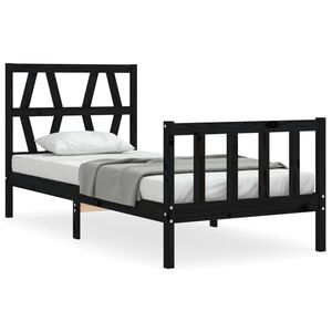 vidaXL Cadru de pat cu tăblie Small Single, negru, lemn masiv