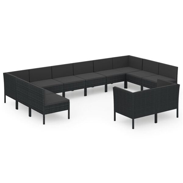 vidaXL Set mobilier de grădină cu perne, 12 piese, negru, poliratan