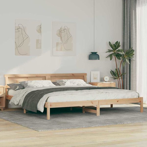 vidaXL Cadru de pat cu headboard Maro 180 x 200 cm Lemn de pin masiv