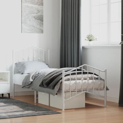 vidaXL Cadru de pat metalic cu tăblie de cap/picioare  alb, 75x190 cm