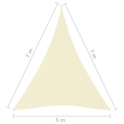 vidaXL Pânză parasolar crem 5x7x7 m, țesătură oxford, triunghiular