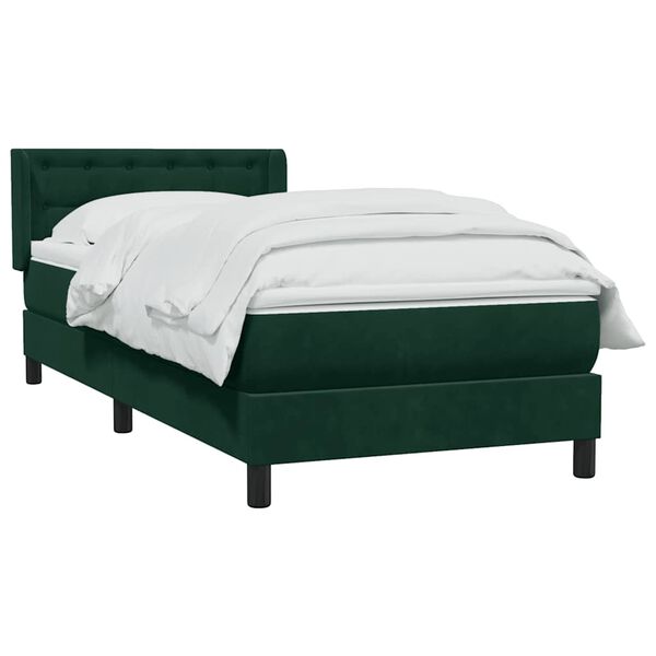vidaXL Pat box spring cu saltea, verde &icirc;nchis, 90x220 cm, catifea
