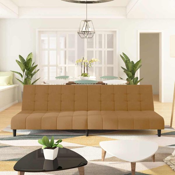 vidaXL Canapea extensibilă cu 2 locuri, maro, catifea