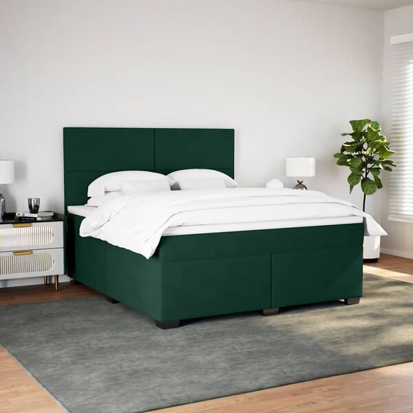 vidaXL Pat box spring cu saltea, verde &icirc;nchis, 180x200 cm, catifea