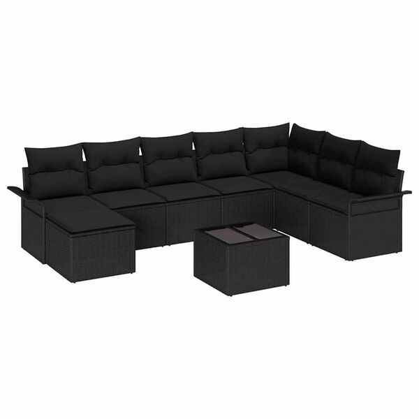 vidaXL Set de canapele pentru grădină cu pernă 9 pcs Bej Rattan poli