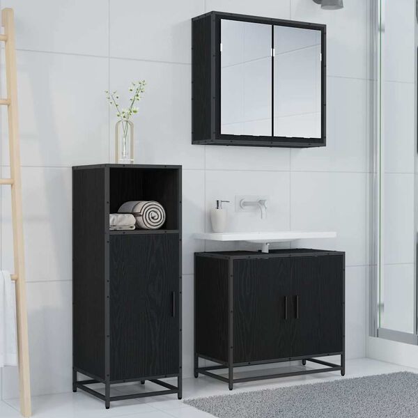 vidaXL Set de mobilier pentru baie Stejar Negru 35 x 37,5 x 100 cm