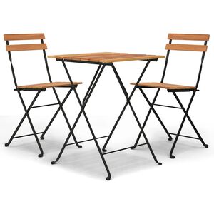 vidaXL Set mobilier de bistro pliabil, 3 piese, lemn masiv tec și oțel