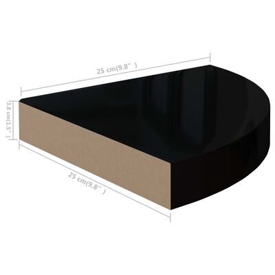 vidaXL Rafturi de colț, 4 buc., negru extralucios, 25x25x3,8 cm, MDF