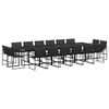 vidaXL Set mobilier de grădină, 17 piese, cu perne, negru, textilenă