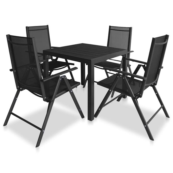 vidaXL Set mobilier de exterior, 5 piese, negru, aluminiu și WPC