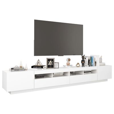 vidaXL Comodă TV cu lumini LED, alb, 260x35x40 cm