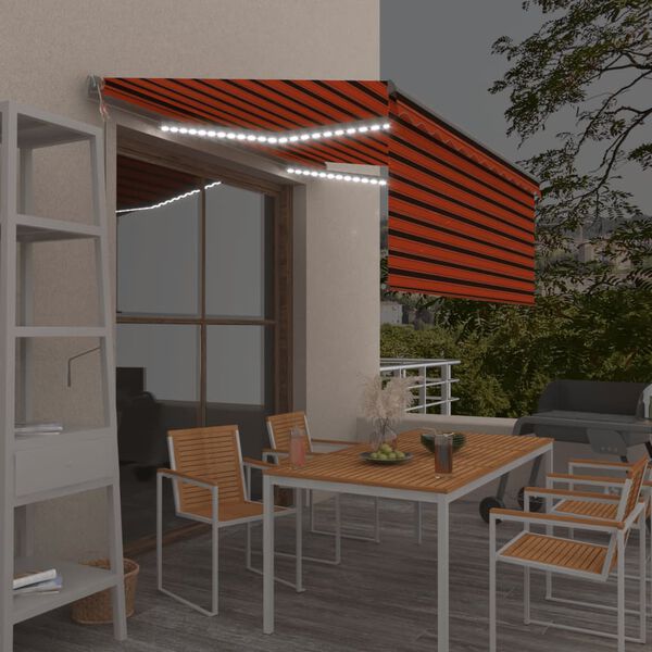 vidaXL Copertină automată senzor v&acirc;nt&LED, portocaliu&maro, 3x2,5 cm