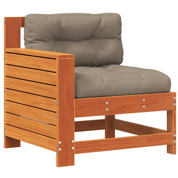 vidaXL Canapea grădină cotieră cu perne, maro ceruit, lemn masiv pin